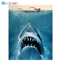 gatyztory picture by number shark kits for adults handpainted diy oil painting by number animals zero based home decoration