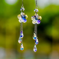 new crystal plum blossom long tassel earrings korea trends hanging tassel earrings personality party travel jewelry gifts
