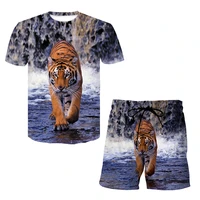 summer 3d printed ferocious lion mens t shirt shorts set fashion sportswear tracksuit o neck short sleeve male clothing suit