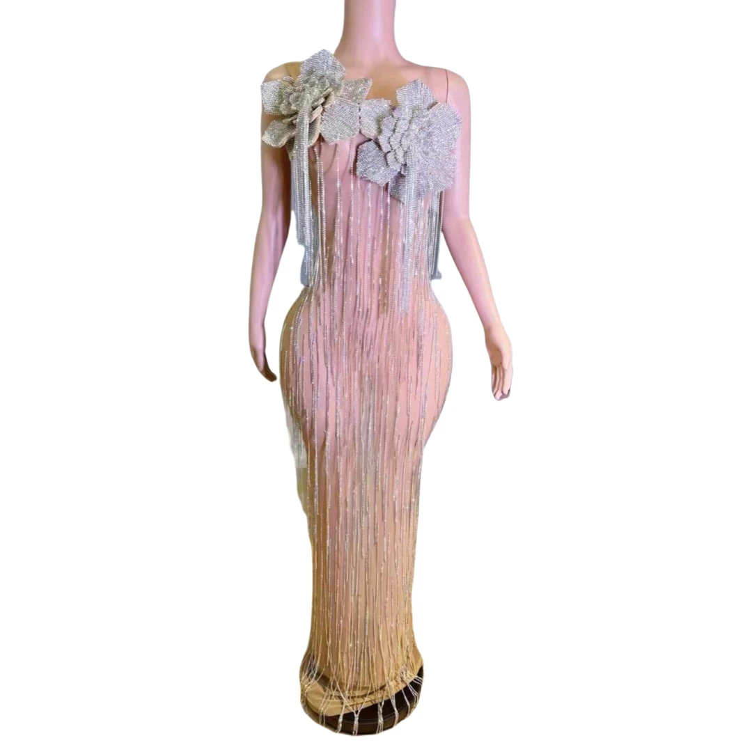 Блестящее роскошное эластичное длинное платье с цветочным принтом для женщин