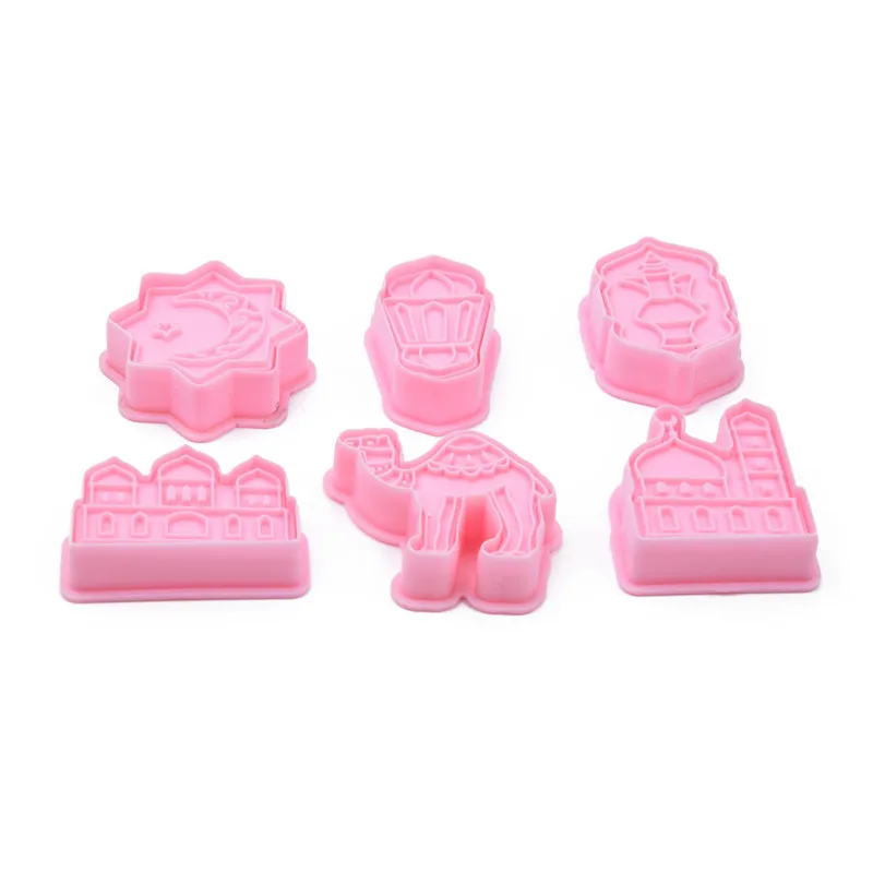 

6pcs/set Eid Ramadan Polymer Clay Cutter Emboss Stamp Mold 3d Stereoscopic Biscuit Cookie Stamping Plastic Printed Cutting Tools