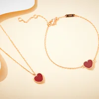 Designer Collection High-end Jewelry Sets Women Lady Carnelian Heart Pendant Pure Silver Plated Rose Gold Bracelet Necklace
