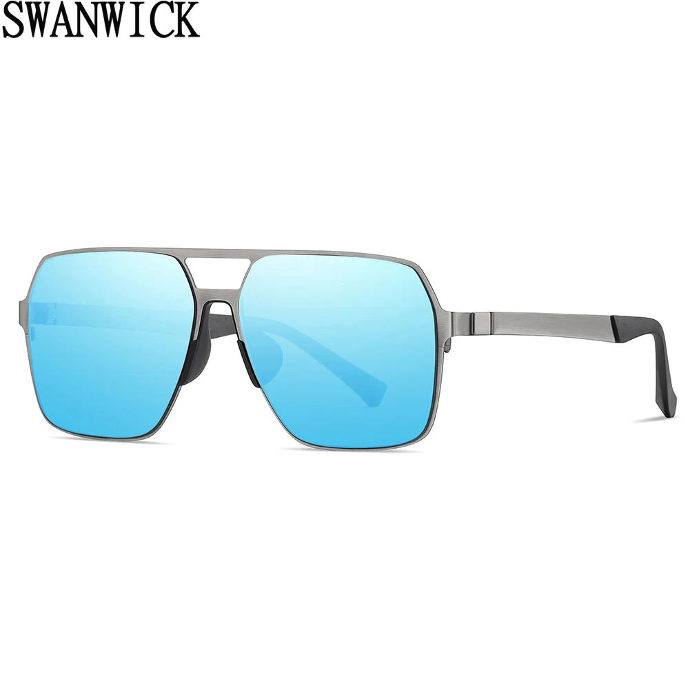 

Очки солнцезащитные Swanwick Мужские поляризационные, квадратные солнечные очки для вождения в ретро стиле, из нержавеющей стали с зеркальными...