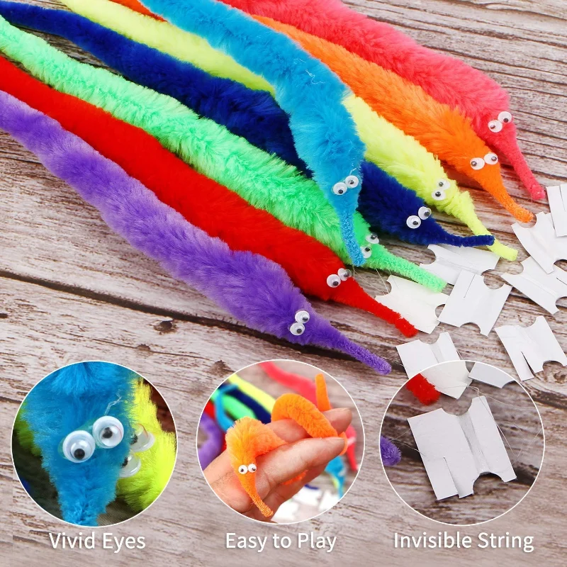 

1/6pcs Cool Stuff Fuzzy Worm Magic Toys Wizard Strange Child Magic Tricks Kids Games Worm on A String Funny Tricks for Children