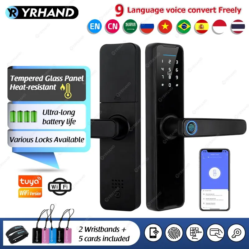   YRHAND Cerradura Inteligente Biometric Smart Lock Tuya App Remote Unlocking Keyless Wifi Lock Electronic Smart Door Lock 
