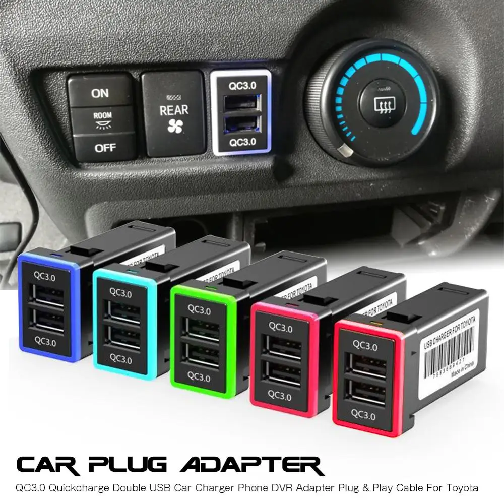 QC3.0 Car Charger พอร์ต USB แบบ Dual Quick Charge PDA DVR อะแดปเตอร์ Plug & Play สำหรับ Toyota Camry Corolla LAND CRUISER Prado RAV4