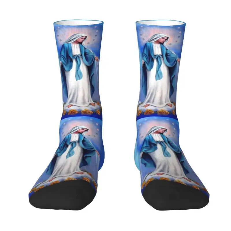 

Cute Mens Catholic Virgin Mary Dress Socks Unisex Breathbale Warm 3D Printing Our Lady of Fatima Crew Socks