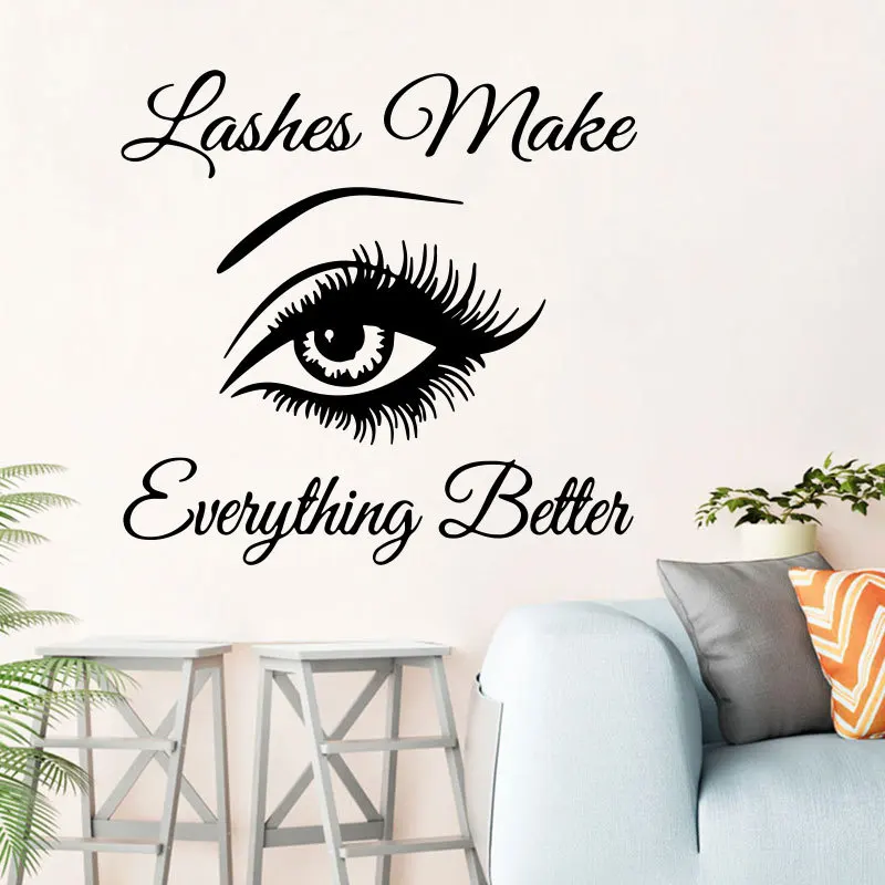 Виниловая наклейка на стену для салона красоты ресницы и брови глаза спальни