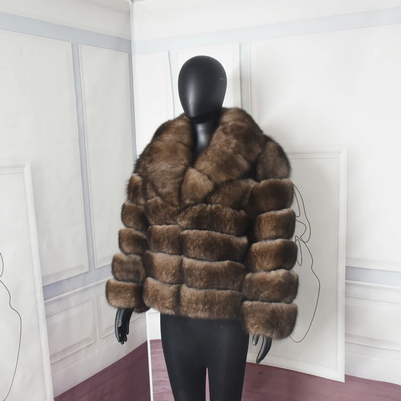 Suit Collar Winter Lapel Real Fox Fur Coat Thick Warm Imitation mink Sable Women's Light Brown Jacket The Fox Fur Short coat