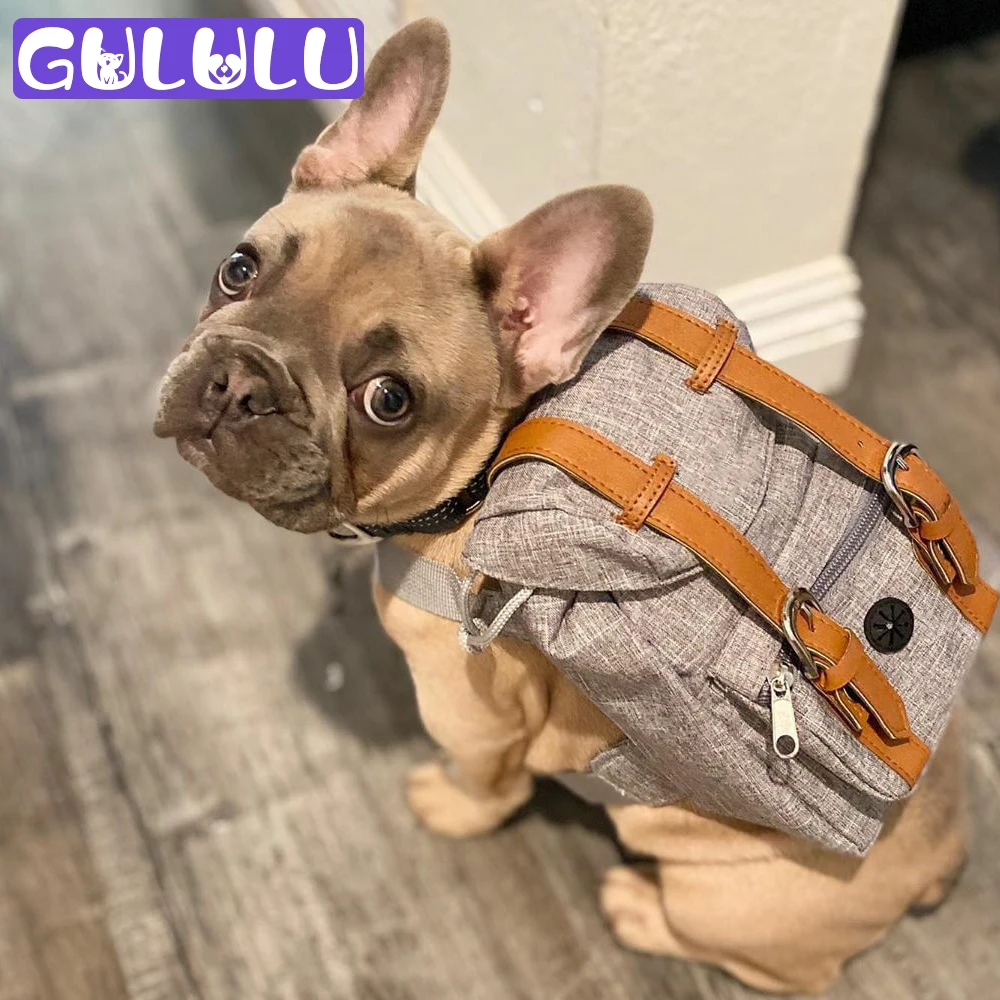 GULULU British Style Dog Bag Retro Fashion Pet Puppy Backpack Gentleman Dogs Bags for French Bulldog Chihuahua Dog Shcool Bags