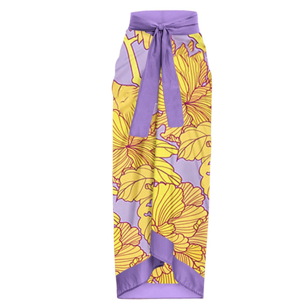 Printed Ruffle Swimsuit Fashion High Waist Cut Sexy Bikini Ladies V Neck Push Up Swimwear Open Back Elegant Lace Up Beach Skirt