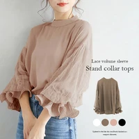 2022 summer hot selling new shirt women blouse japan style lantern sleeve loose mesh chiffon solid acrylic gauze causal tops