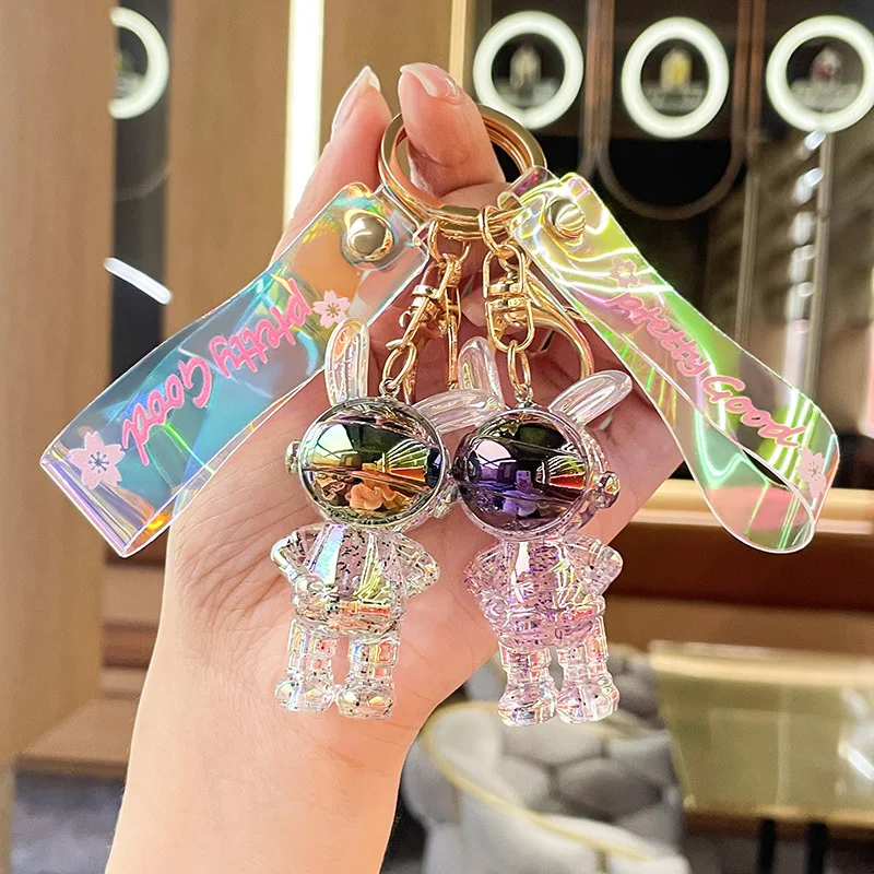 

Crystal Astronaut Mask Rabbit Keychain Astronaut Charm Gift Dazzling Cartoon Car Charm Key Accesorios