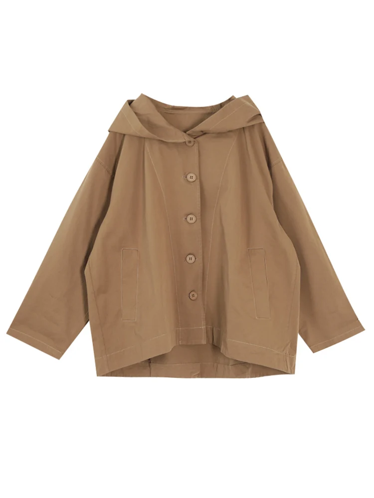 Хлопковая верхняя одежда с капюшоном и длинными рукавами в стиле ретро женская