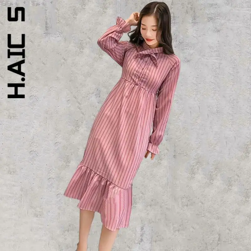 

Женское платье с длинным рукавом H. АИК, эластичное осеннее платье в горошек, Клубные наряды, винтажные платья для девушек, женские платья