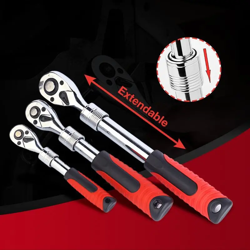 

Extendable Ratchet Wrench Car 1/4" 3/8" 1/2" Drive Automobile 72 Tooth Flex-Head Quick Release Locking Ratchets Comfort Grip