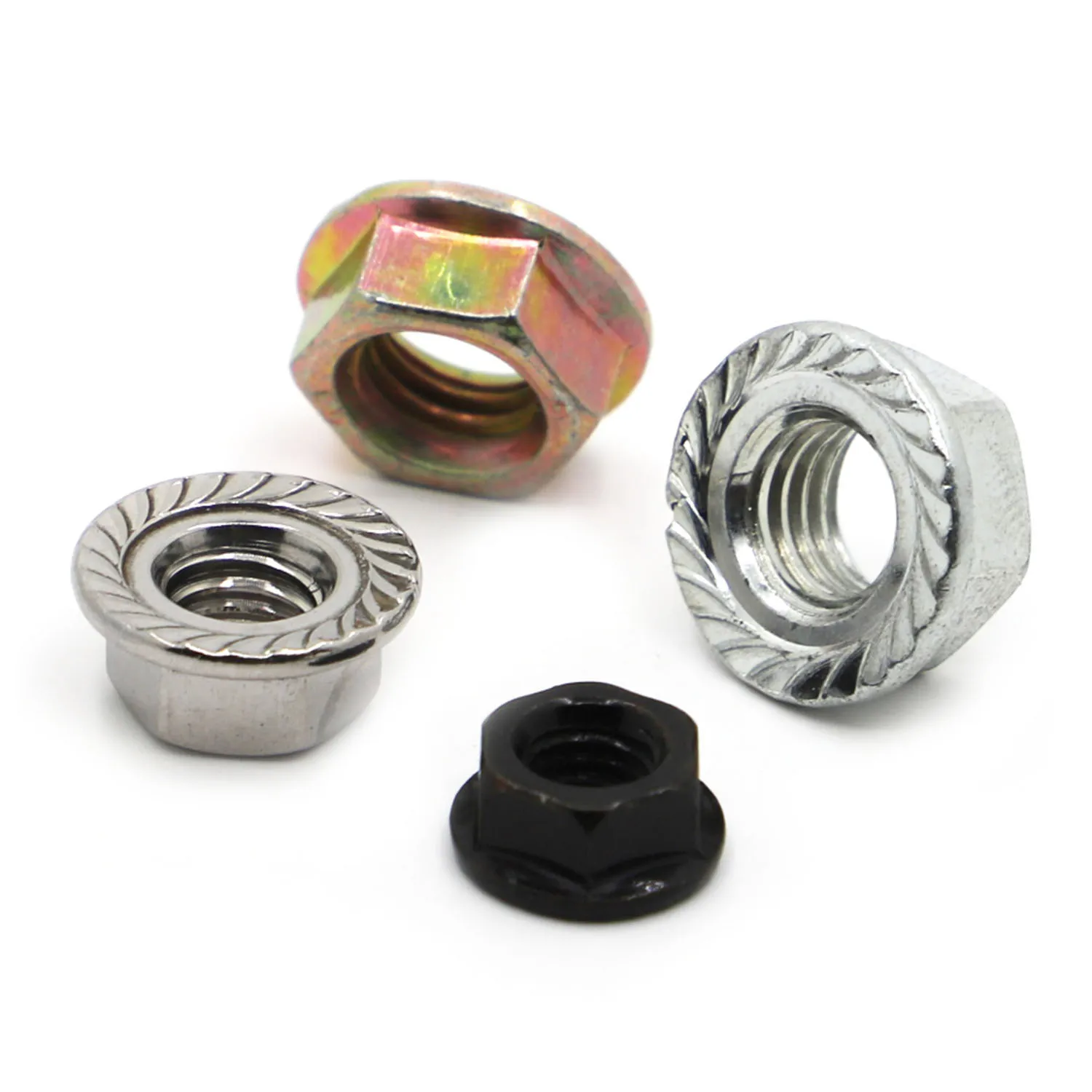 

M3 M4 M5 M6 M8 M10 M12 White Zinc / Color Zinc / Black Carbon Steel / Stainless Steel Hex Lock Nut Serrated Spinlock Flange Nut