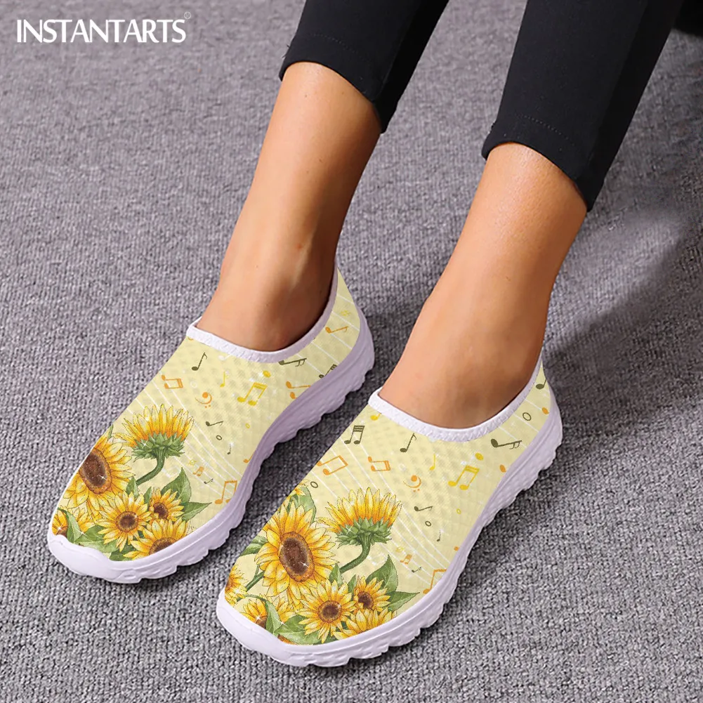 Spring Sunflower Butterflies Design Flat Shoes for Women Shock Absorption Mesh Shoes Lightweight Slip-on Summer Beach Lofers Hot
