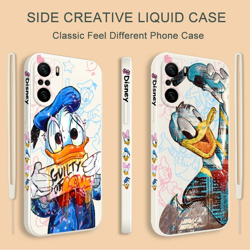 

Disney Cartoon donald duck Phone Case For Redmi K50 K40 Gaming K30 K30S 10 10C 10X 9A 9 9T 9C 9AT 8 5G Liquid Left Rope