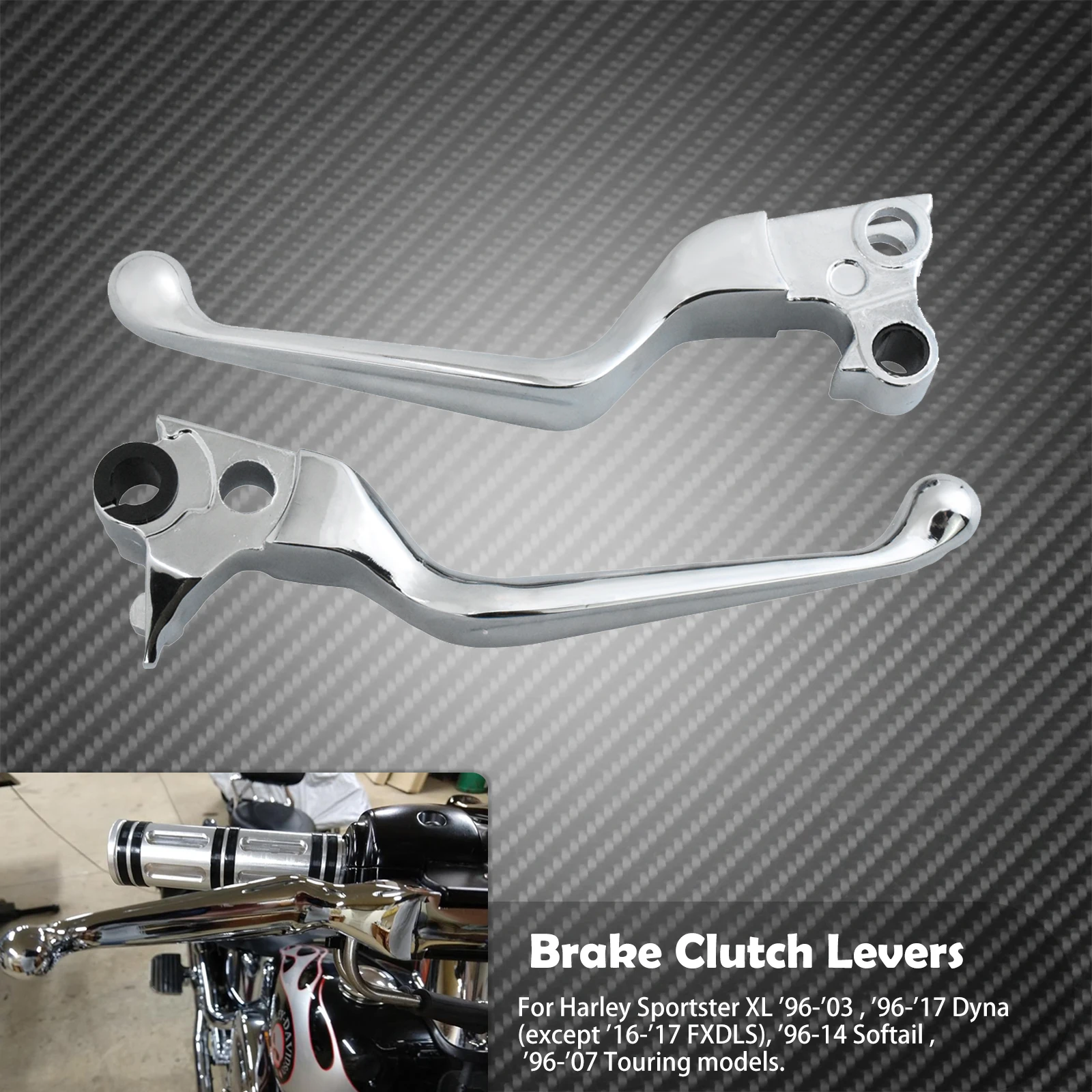 

Хромированные рычаги тормозной муфты мотоцикла, тормозные рычаги с ручным управлением для Harley Sportster XL Dyna Softail Fatboy Touring FLTRX FLHX