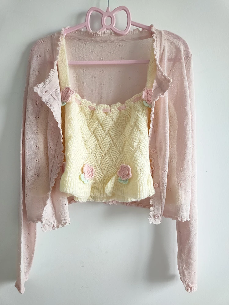 Милые топы из 2 предметов женские кардиганы и укороченные для милых