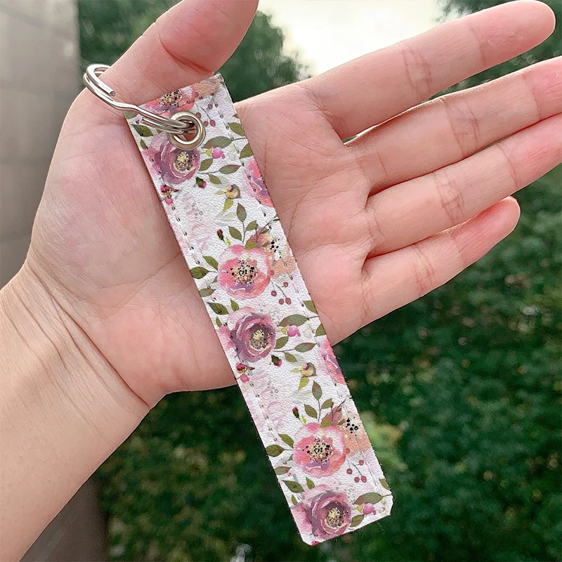 

Fashion pink floral Custom Keychain Strap Keyring Hanging Holder Bag Car Wallet Trinket Key chain Hanging Bag Accessories