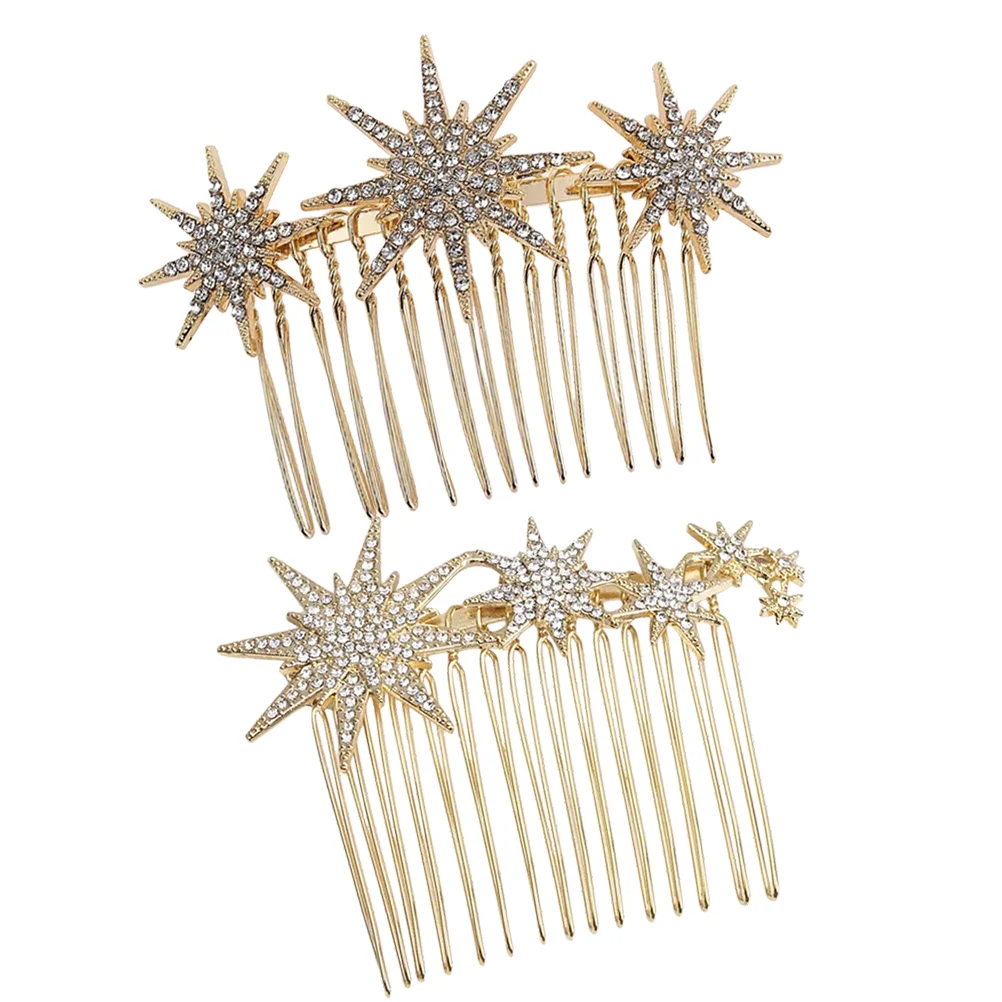 

2 Pcs Snowflake Hair Comb Bridal Accessories Wedding Brides Girls Crystal Headpieces Metal Rhinestone Combs Women