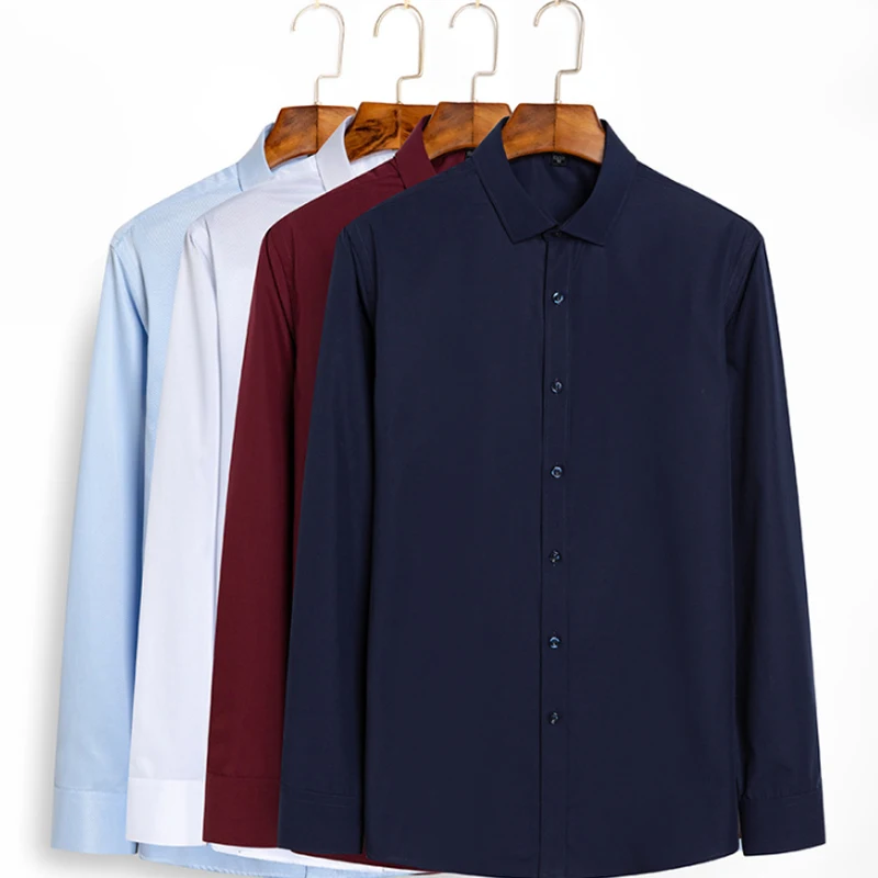Large new autumn and winter white shirt breathable and comfortable solid color men's iron free long sleeve slim business casual