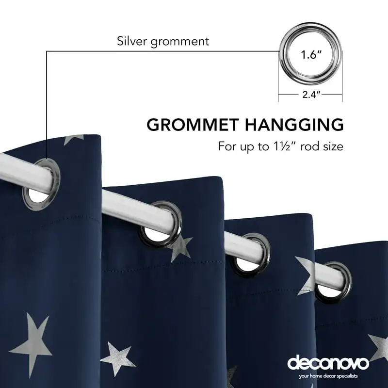 

Stylish Foil Star Printed Blackout Grommet Window Curtain,52 x 95 inch,Room Darkening & Thermal Insulated Drapes for Living Room