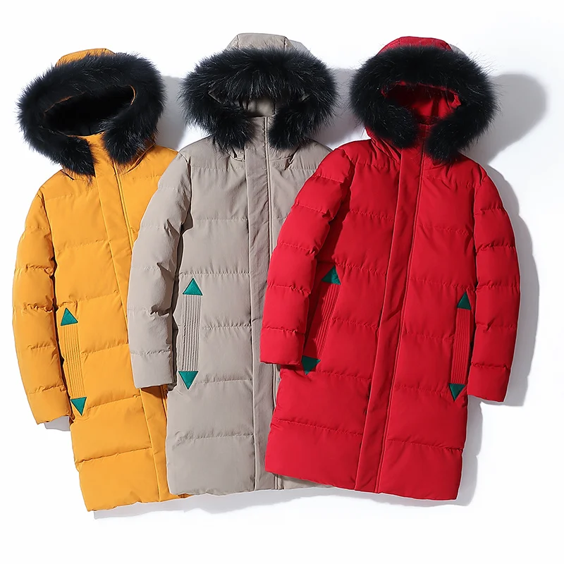 Мужское зимнее пальто с большим меховым воротником повседневное теплое плотное