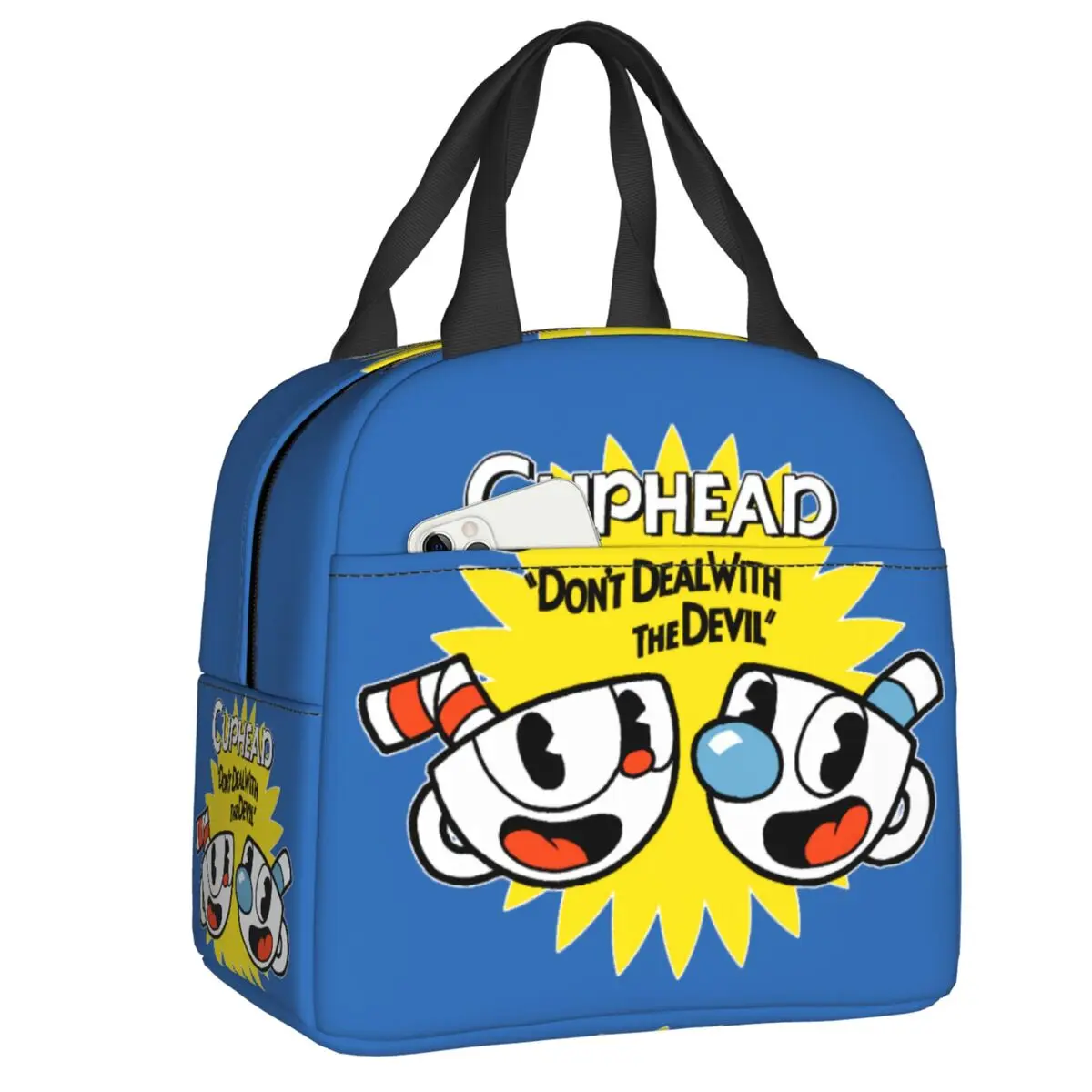 Hot Game Cuphead Mugman Lunch Bag for Women Portable Cooler Thermal Food Insulated Lunch Box Work School Travel Picnic Tote Bags