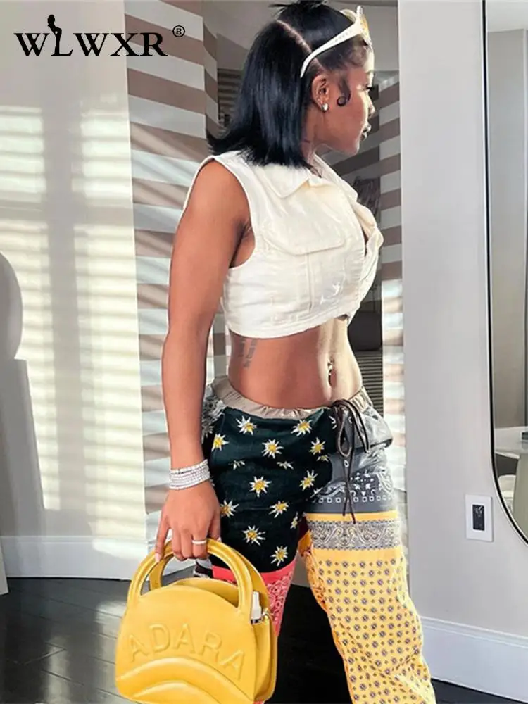 

Модель WLWXR, осенняя уличная одежда в стиле пэчворк, модель 2022 года, брюки с заниженной талией и принтом пейсли, Клубная одежда, брюки, женские брюки