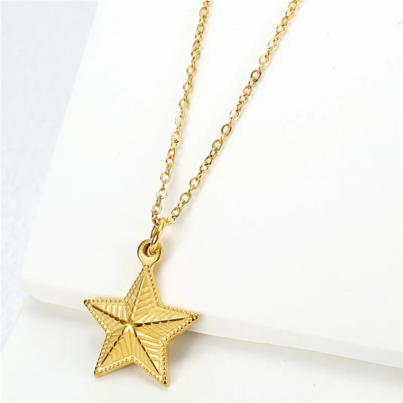 

New Stereoscopic Gold Color Star Necklace Fashion Simple Women's Stainless Steel Clavicle Chain Necklace Party Jewelry