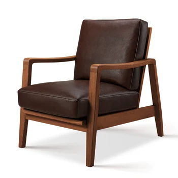 Furgle 1960s Mid-Century Modern Danish Easy Chairs Teak/Walnut Wooden Lounge Chair Italy Genuine Leather Leisure Armchair