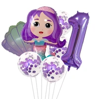 1set cute little mermaid party foil balloons sets 32inch number balloon for wedding birthday decoration mermaid tail shell balon