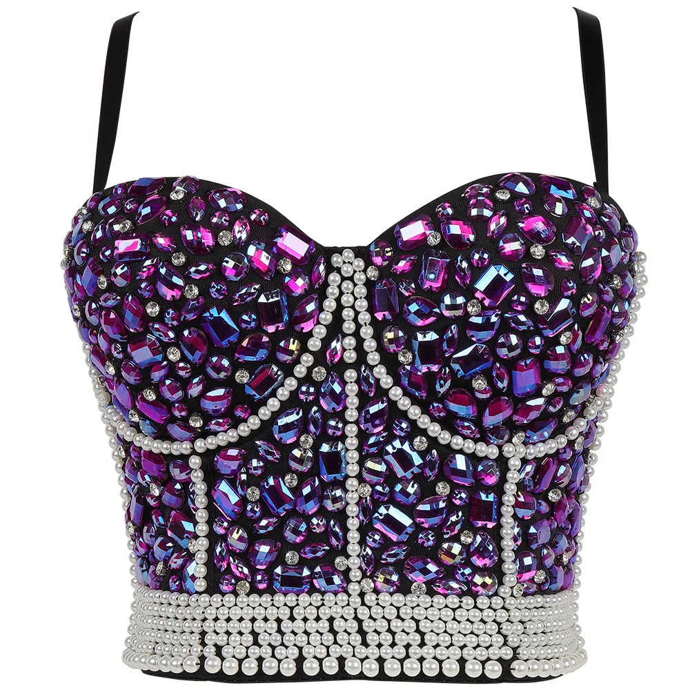 

Shiny Tank Top Rhinestones Women Sexy Party Cropped Bustier Dance Stage Festival Clothing Femme Y2k Gothic Corset Crop Tops 2022