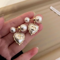 elegant pearl love letter d earrings for women french gentle temperament simple advanced exquisite korean fashion jewelry gifts