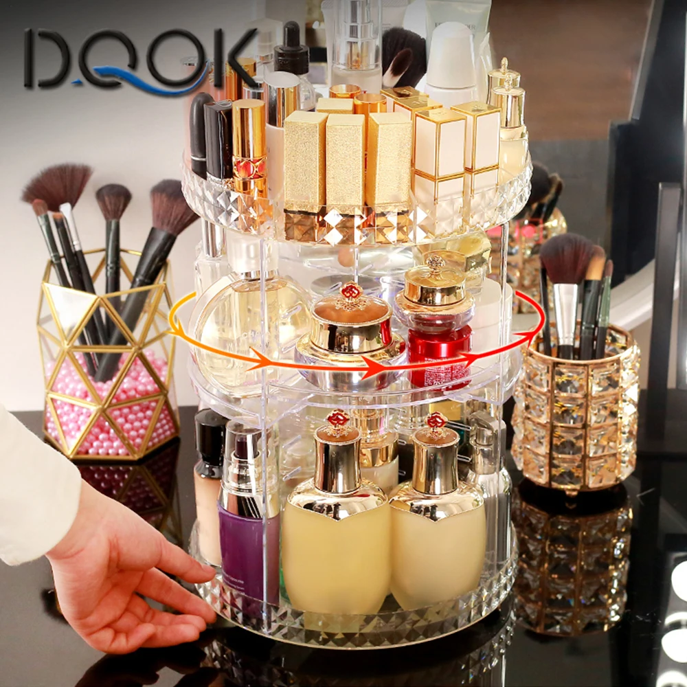 360 Degree Rotation Make Up Organizer Box Cosmetic Transparent Fashion Spin Multi-Function Detachable Acrylic |