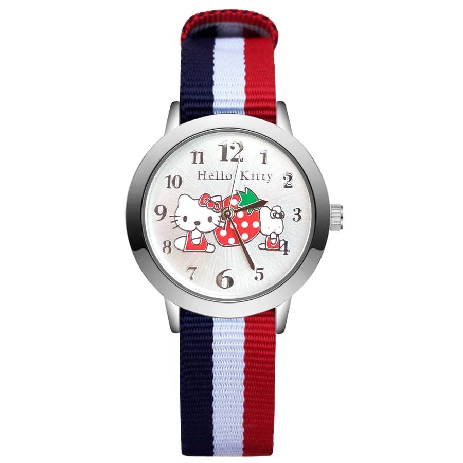

Fashion Wrist Watches Cartoon Cat Style Children's Kids Student Girls Boys Quartz Leather Nylon Strap Clock JA242