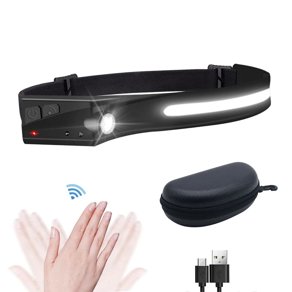 

LED Induction Headlamp COB Headlight Built-in 1200mAh Lithium Battery Rechargeable Portable 2 Modes Warning Head Torch
