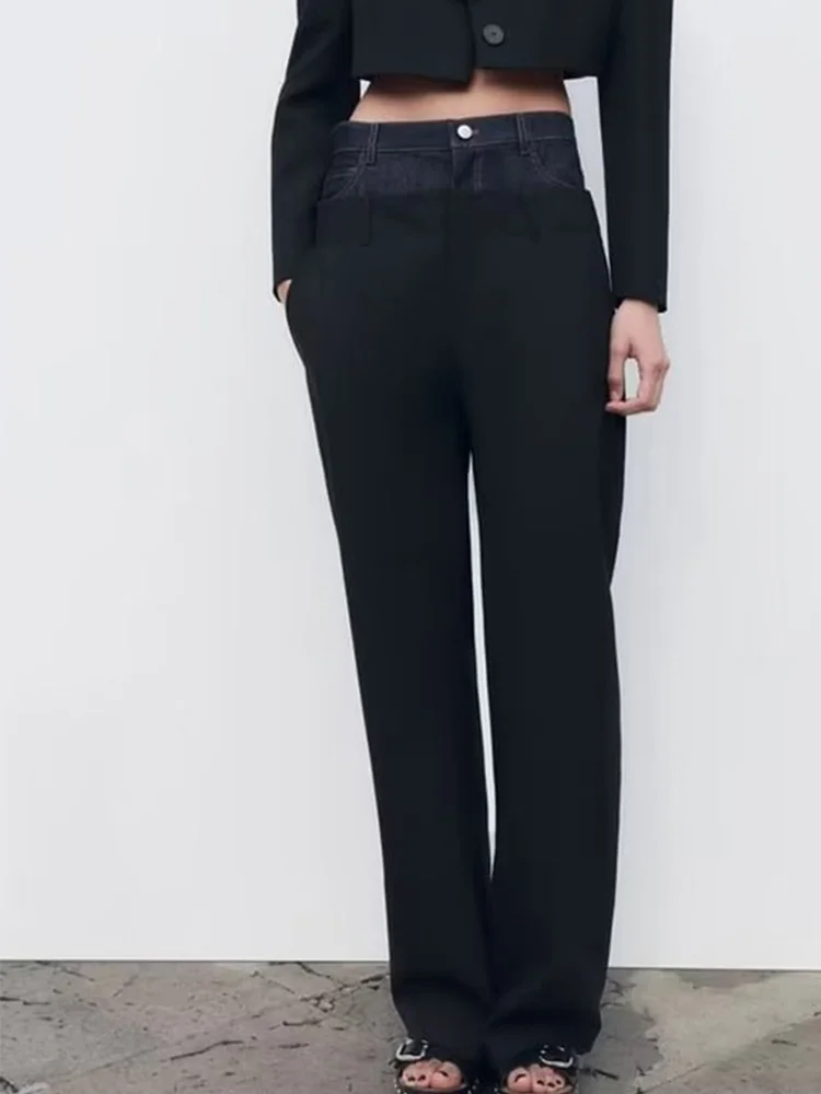 

NEW 2023 Women Summer Straight Pants Fashion Denim Patchwork Buttons Female Elegant Street Pant Trousers Clothing
