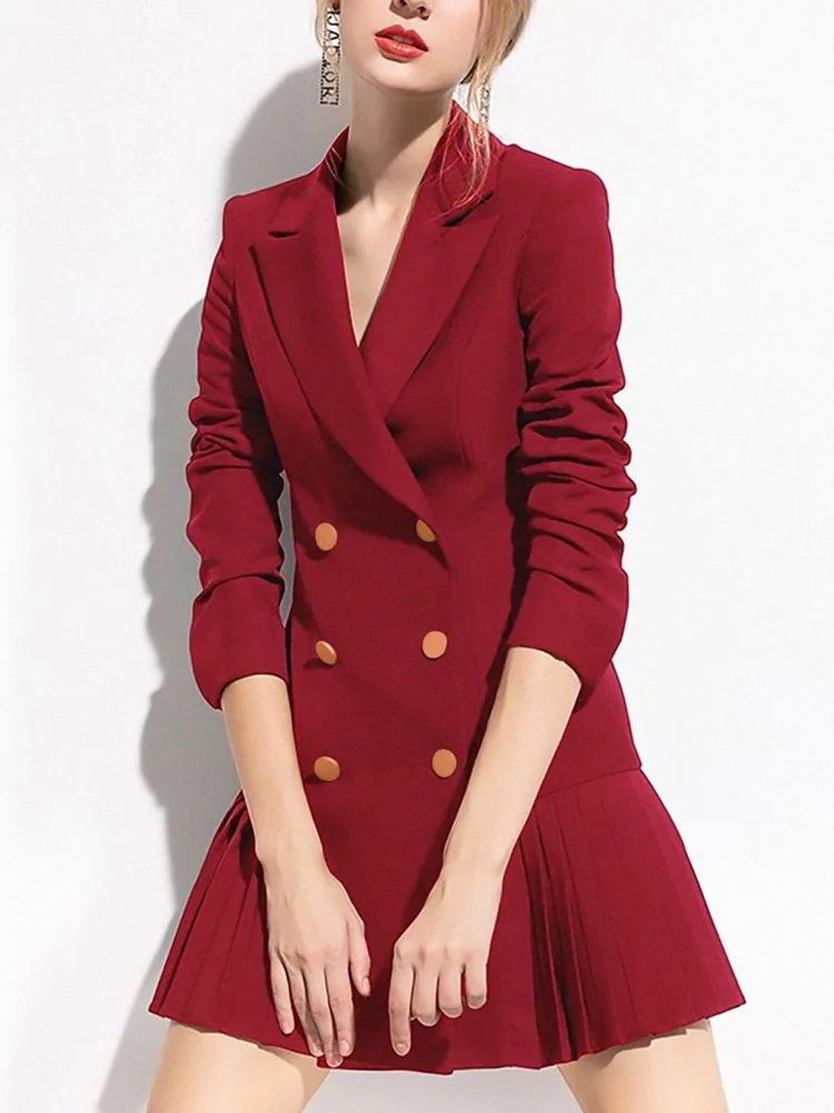 

Elegant Black Blazer Dress Women's 2022 New Long Sleeve Notched Collar Double-Breasted Temperament Professional Clothes Dress