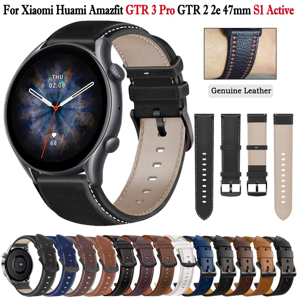 

22mm Genuine Leather Strap For Xiaomi Huami Amazfit GTR 3 Pro 2 2e GTR 47mm Stratos 3 Watchband Bracelet For MI Watch S1 Active
