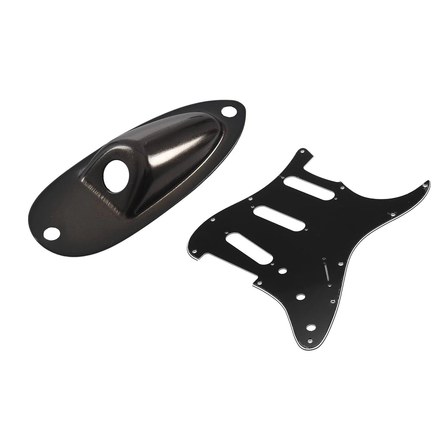 

2 комплекта детали для гитары черные: 1 комплект пластин Jack для Stratocaster и 1 комплект 3-х слойных 11-слойных накладок для гитары Strat Back Plate Pickup Cov