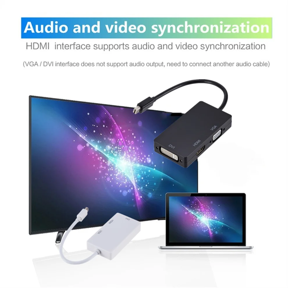 Адаптер 3 в 1 с Mini DP DisplayPort на HDMI-совместимый адаптер VGA DVI 1080p Конвертер Коннектор