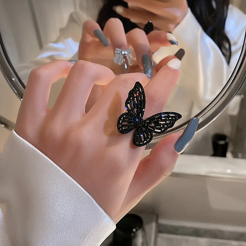 

Luxury Dazzling Women's Butterfly Open Ring Jewelry Opening Premium Copper Inlaid Zircon Butterfly Cocktail Party Hand Accessori