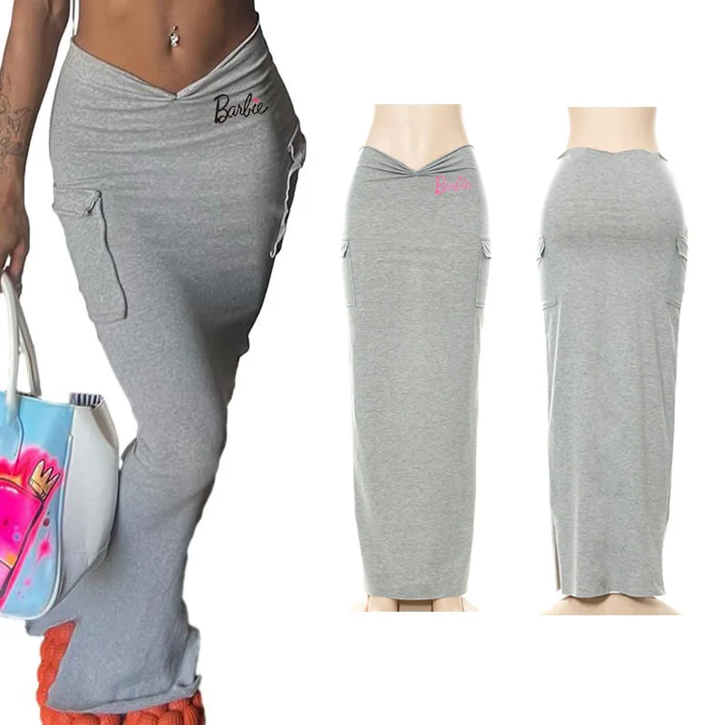 

Повседневная Длинная юбка в американском ретро-стиле с принтом Барби, юбка с высокой талией, модная Женская Удобная универсальная облегающая плиссированная юбка с карманами