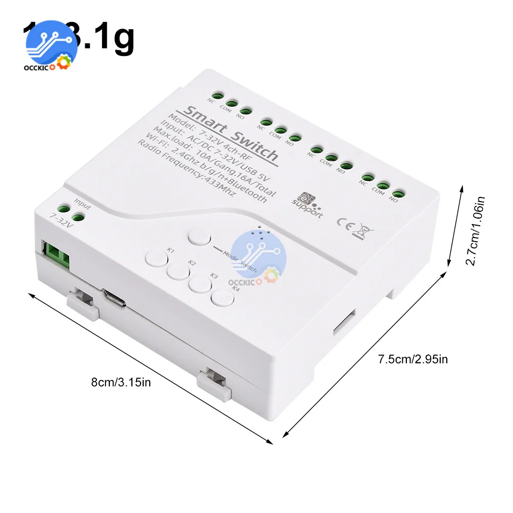 

For E-Welink Smart Wifi Motor Switch Module DC7-32V RF 433 Radio Remote Control 4 Channels Inching Relay for Alexa Google Home