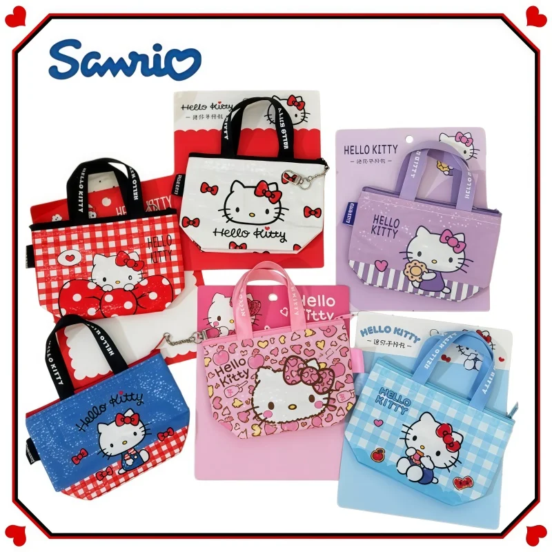 Фото Миниатюрная легкая портативная сумка-тоут Sanrio Kuromi, плетеный кошелек для монет, брелок, держатель для карт, милый мультяшный чехол, подарок для женщин и девочек. №1