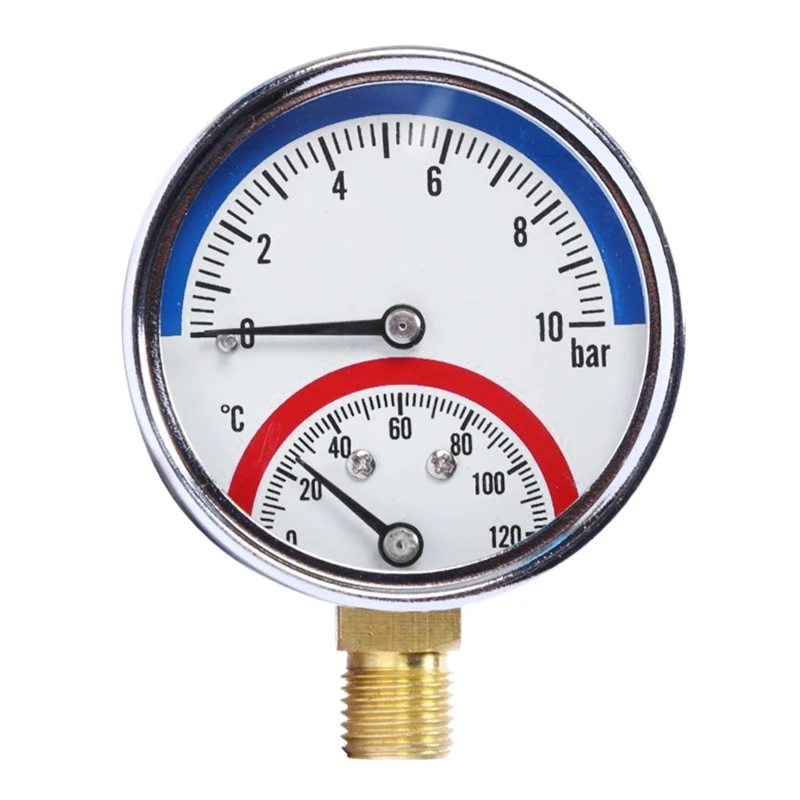 

1/8/1/4-inch Thread Temperature & Pressure Gauge 0-120 ℃ 0-10 Bar Mearsuring Range Fitting- for Floor Heating System 87HA